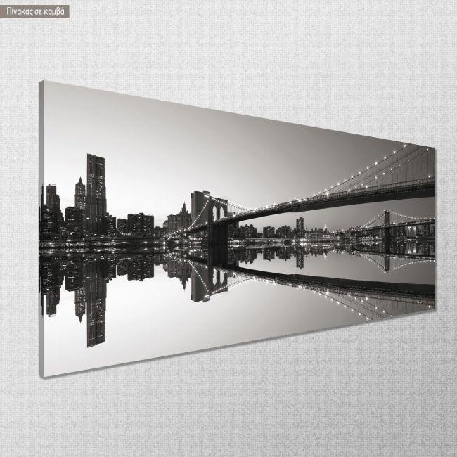 Canvas print Manhattan and Brooklyn bridge grayscale, panoramic
