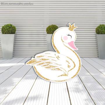 Elegant swan, Κύκνος με χρυσές λεπτομέρειες II, ξύλινη φιγούρα εκτυπωμένη