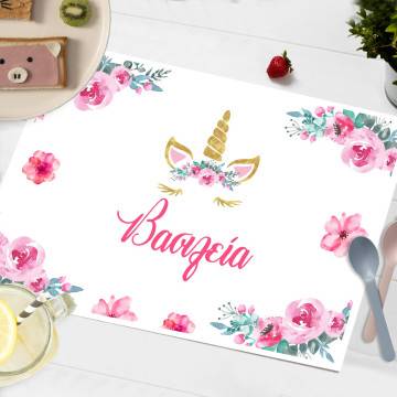 Placemat, Unicorn with watercolor flowers