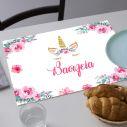 Placemat, Unicorn with watercolor flowers