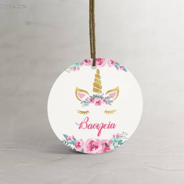 Labels thank you, Unicorn with watercolor flowers