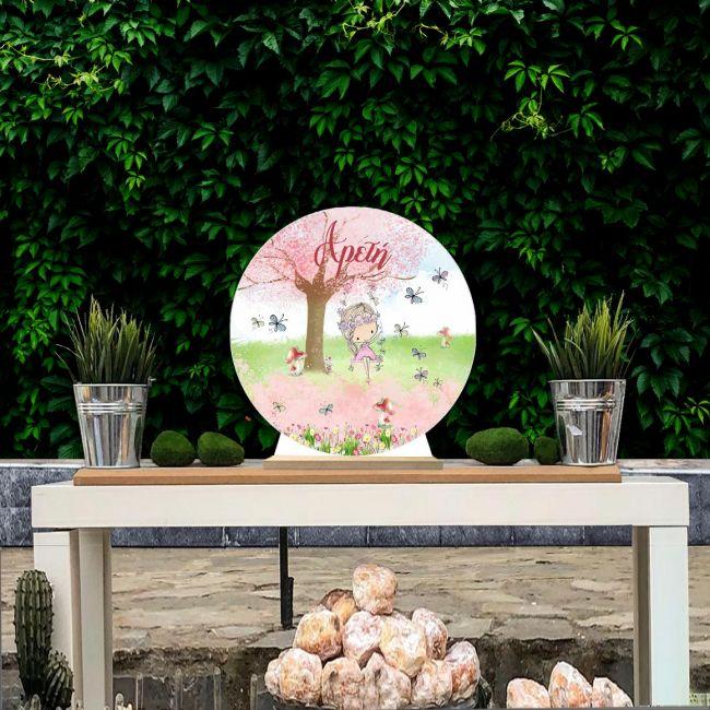 Wooden printed sign, Girl swing under tree