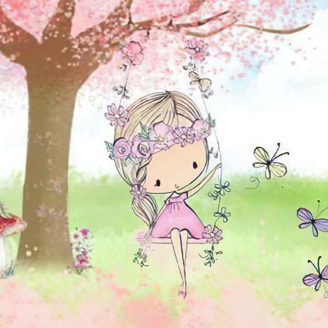 Wooden printed sign, Girl swing under tree