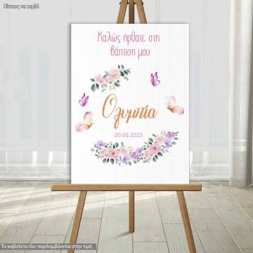 Canvas print welcome to my baptism,Butterflies and flowers