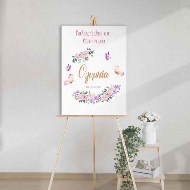 Canvas print welcome to my baptism,Butterflies and flowers
