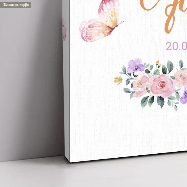 Canvas print welcome to my baptism,Butterflies and flowers
