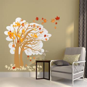 Αυτοκόλλητο τοίχου Φθινοπωρινό δέντρο με σύννεφα