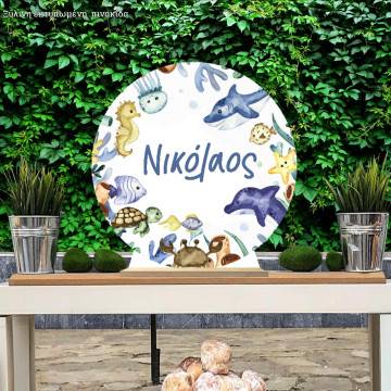 Wooden printed sign, Sea bottom watercolor