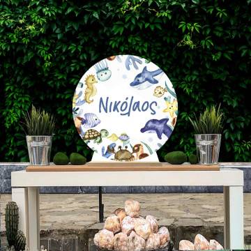 Wooden printed sign, Sea bottom watercolor 2