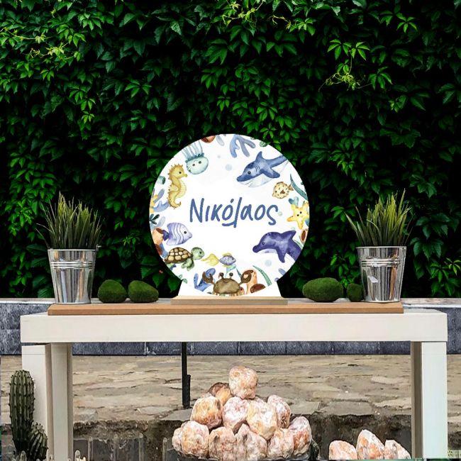 Wooden printed sign, Sea bottom watercolor