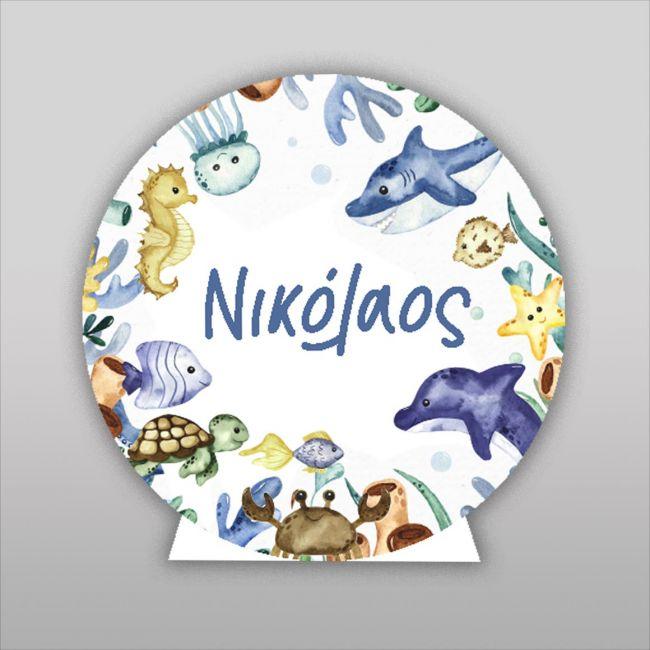 Wooden printed sign, Sea bottom watercolor