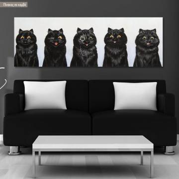 Πίνακας σε καμβά Five black cats, Wain L, πανοραμικός