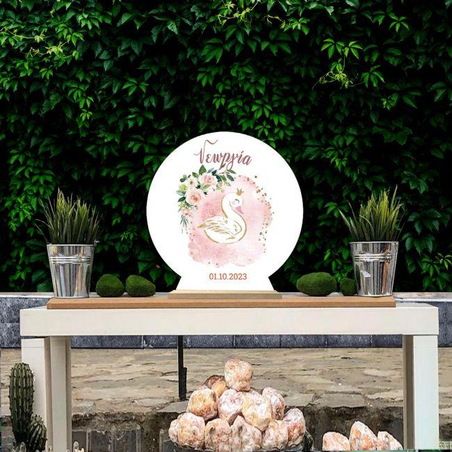 Wooden printed sign, Swan and flowers