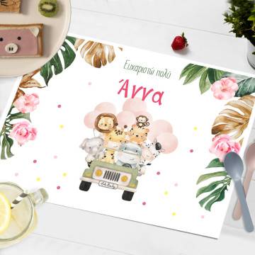 Placemat, Jeep animals pink details