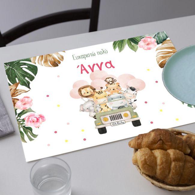 Placemat, Jeep animals pink details