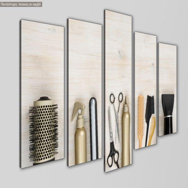 Πίνακας σε καμβά Hairdressing tools, πεντάπτυχος