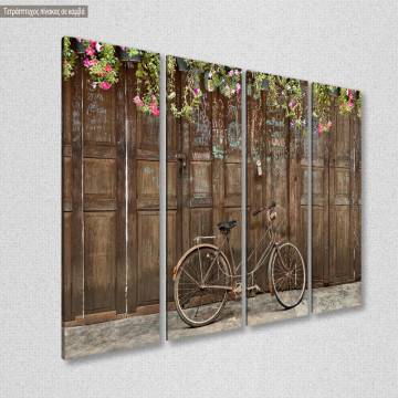 Canvas print Old style rusty brown bicycle, four panels 2