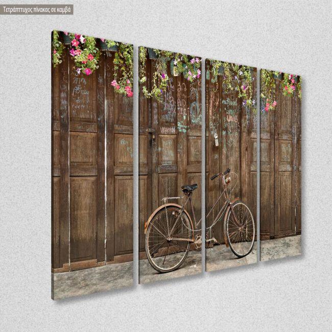 Canvas print Old style rusty brown bicycle, four panels