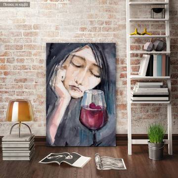 Πίνακας σε καμβά Sad woman with small red heart