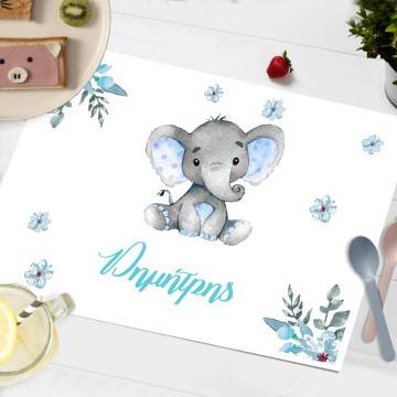 Placemat, Elephant blue flowers