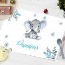 Placemat, Elephant blue flowers