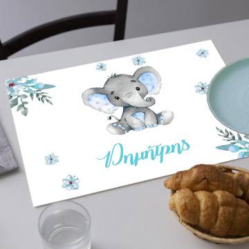 Placemat, Elephant blue flowers 2
