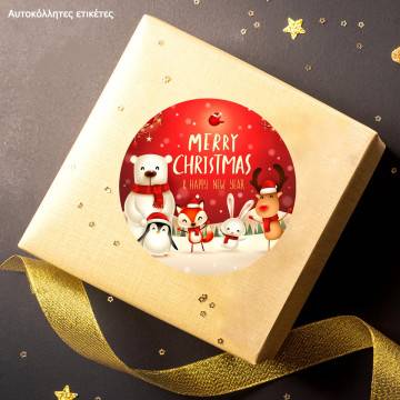 Christmas sticker label, North pole animals