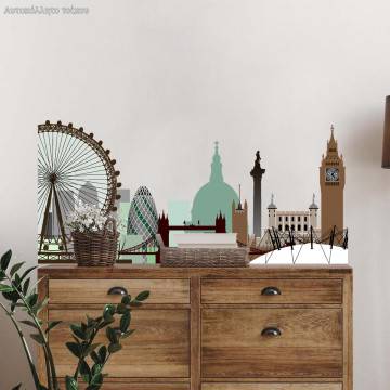 Αυτοκόλλητο τοίχου Λονδίνο, περίγραμμα γήινα χρώματα 2