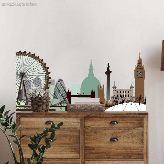 Wall stickers London, outline earthy colors