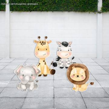 Wooden figures printed cute savanna sitting animals