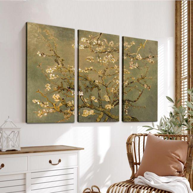 Canvas print Blossoming almond tree (brown), Vincent van Gogh, 3 panels