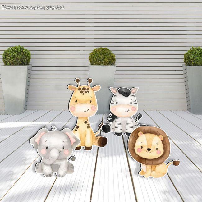Wooden figures printed cute savanna sitting animals