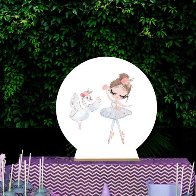 Wooden printed sign, Ballerina and swan dancing