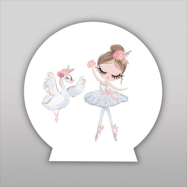 Wooden printed sign, Ballerina and swan dancing