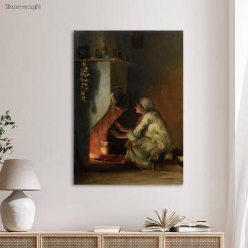 Πίνακας ζωγραφικής Μπροστά στη φωτιά, Ράλλης Καμβάς τελαρωμένος
