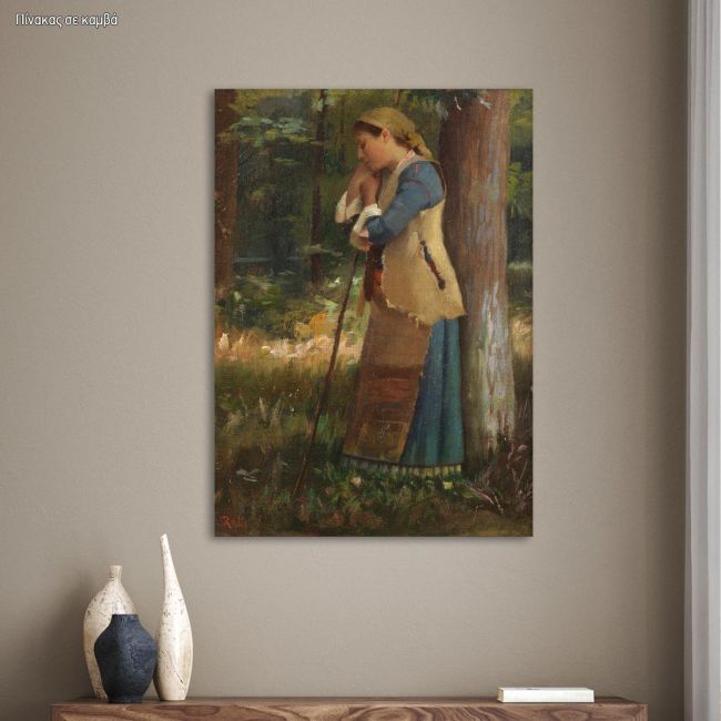 Πίνακας ζωγραφικής Resting shepherdess, Ράλλης Καμβάς τελαρωμένος