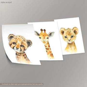 Little Africa, Little tiger, Giraffe, Lion, 3 panels 2