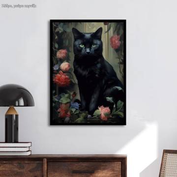 Black cat , κάδρο, μαύρη κορνίζα