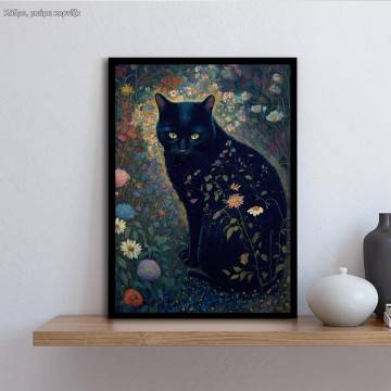 Dark blue cat , κάδρο, μαύρη κορνίζα