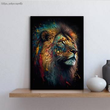 Lion in splash colors κάδρο, κάδρο, μαύρη κορνίζα