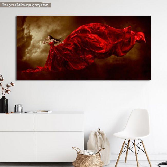Πίνακας σε καμβά Woman in red dress, πανοραμικός