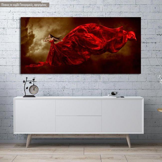 Πίνακας σε καμβά Woman in red dress, πανοραμικός