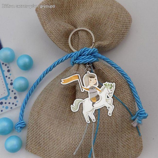 Ξύλινη φιγούρα για μπομπονιέρα, Ιππότης, δράκος, κάστρο ζωγραφιστά