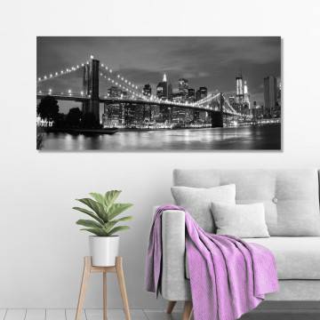Πίνακας σε καμβά New York city grayscale πανοραμικός Καμβάς τελαρωμένος Όψη 1 2