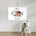 Canvas print Wedding welcome Wishes board Geometric frame, floral blue with photo