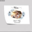 Canvas print Wedding welcome Wishes board Geometric frame, floral blue with photo