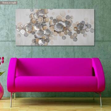 Πίνακας σε καμβά Mixed media with metal discs, πανοραμικός