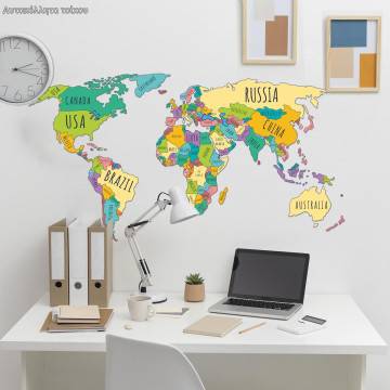 Kids wall stickers map with country names, English 2