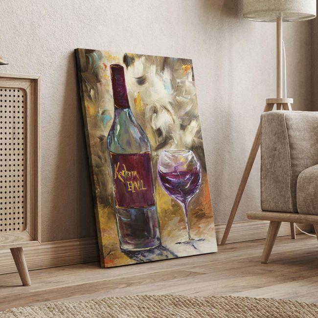 Πίνακας σε καμβά Wine bottle with glass Καμβάς τελαρωμένος