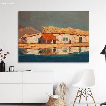 Πίνακας ζωγραφικήςΣπίτι γέρου ψαρά κοντά στο νερό, Οικονόμου Μ.